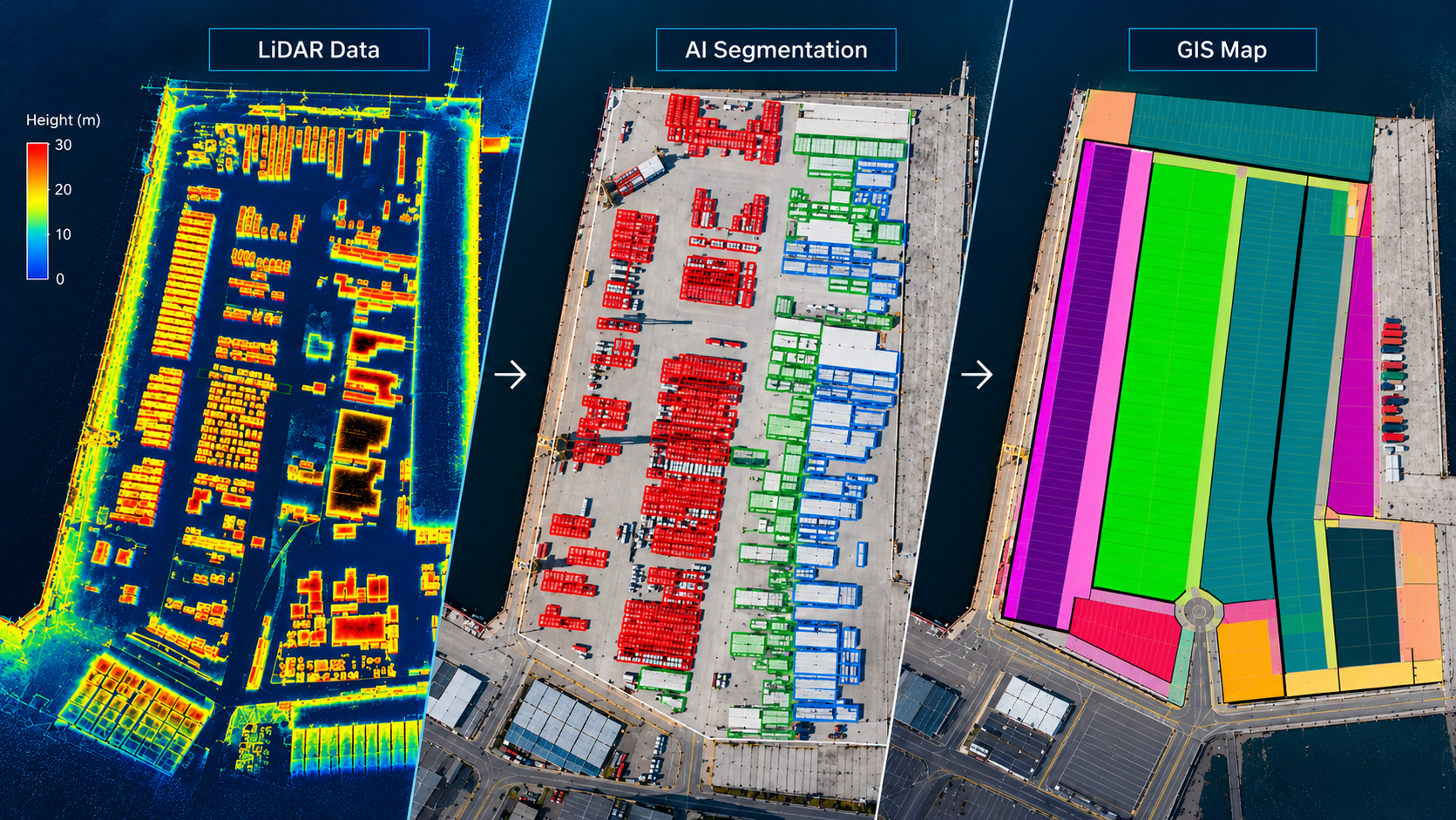 TWINPORTS port digitalization workflow combining LiDAR data, AI segmentation and GIS mapping at the Port of Vigo